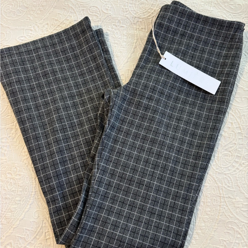 NWT-Lumiere Gray plaid Pants